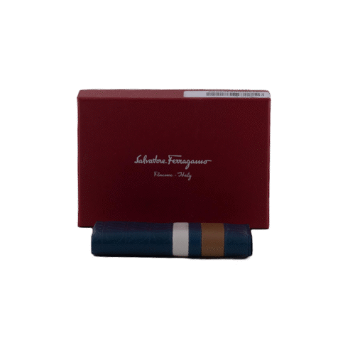 Blue Leather Logo Bi-fold Wallet