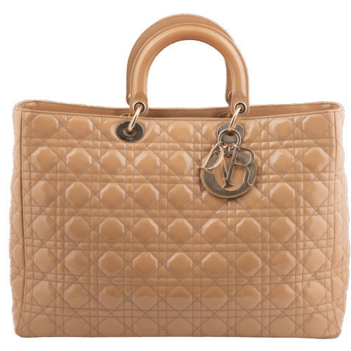 Beige Lady Dior Cannage Vernis Shoulder Bag