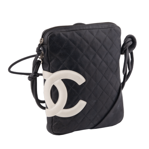 Black Leather Cambon Messenger Crossbody Bag