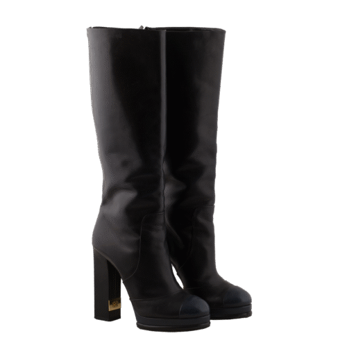 Black Leather Zip Up Boots