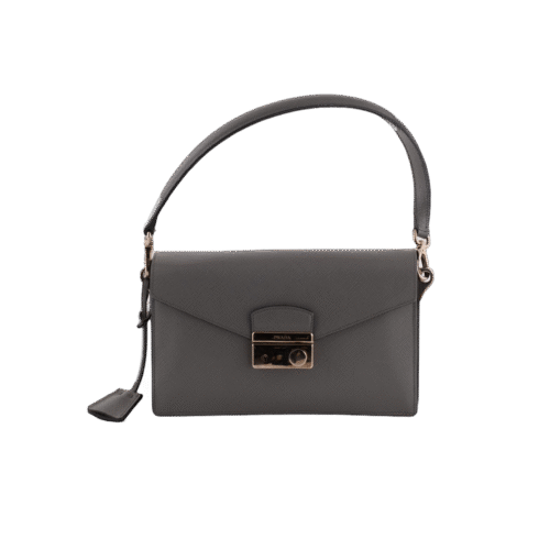 Grey Saffiano Flap Logo Buckle Shoulder Crossbody Bag