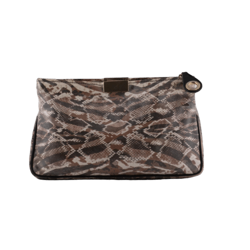 Beige Python Embossed Pouch Mini Clutch Bag