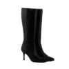 Black Leather Kitten Heels Boots