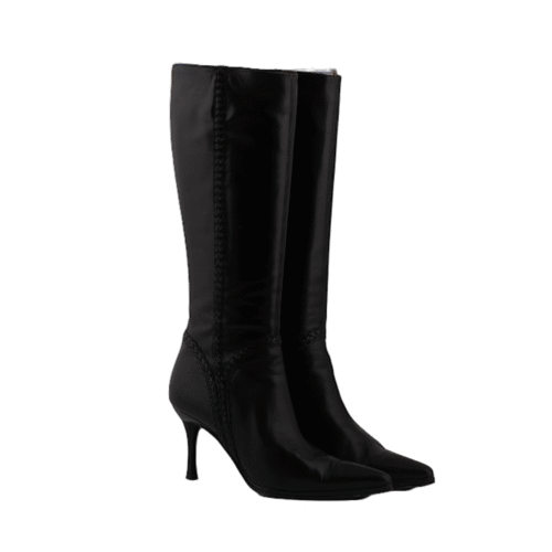 Black Leather Kitten Heels Boots