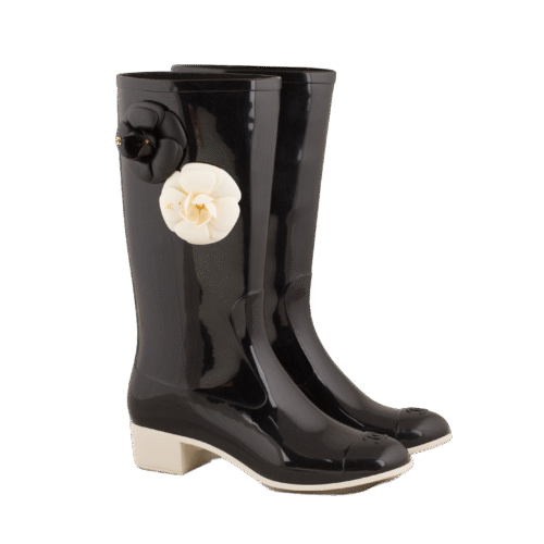 Black Camilia Vernis Rainboots