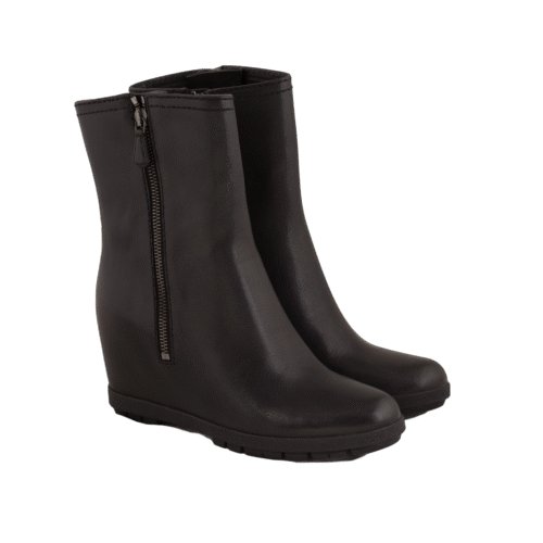 Black Leather Wedge Booties