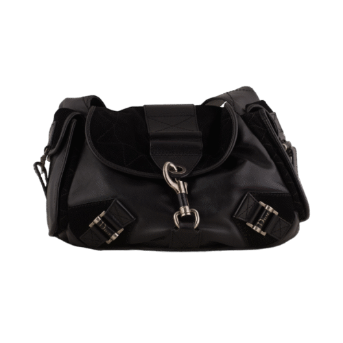 Black Leather and Velvet Hobo Shoulder Bag