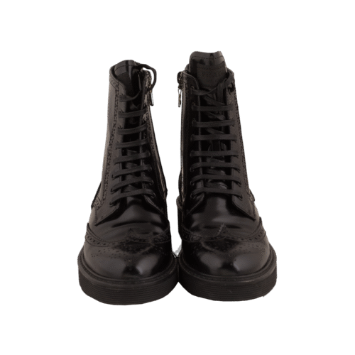 Black Leather Combat Ankle Boots Booties