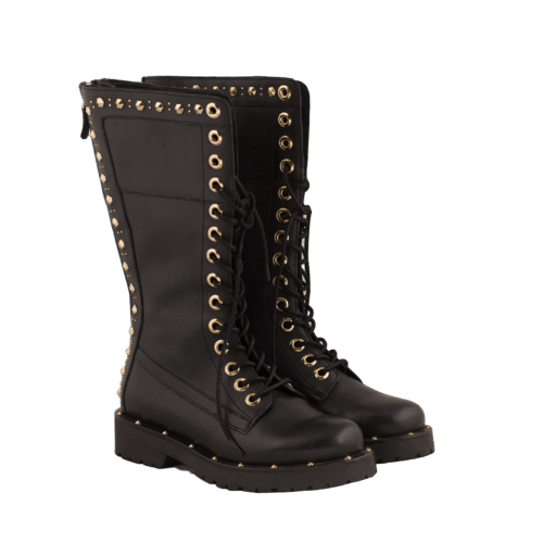 Black Gold Studs Flat Boots
