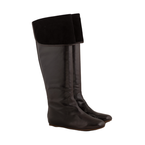 Black Leather Folver Knee High flat boots