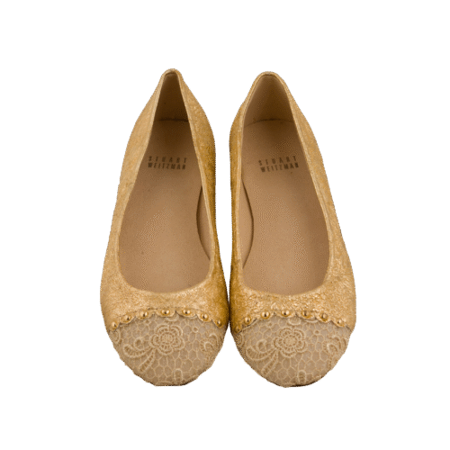 Beige Lace Embellished Ballerina Flat Shoes