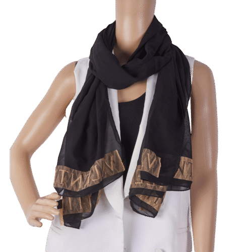 Black Logo Pattern Silk Shawl Scarf