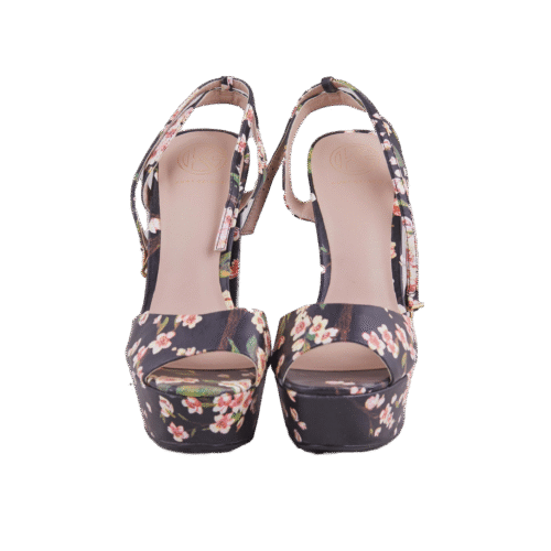 Black Floral Platform Sandals
