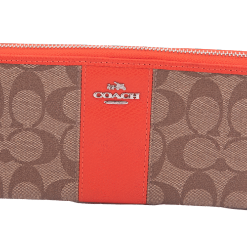 Beige Signature Print With Block Color Wallet