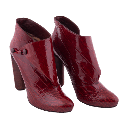 Red Crocodile Embossed Booties High Heels Shoes