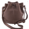 Beige Leather Drawstring Crossbody Shoulder Bag