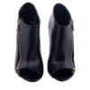 Black Leather Peep-Toe Side-Zip Booties (Size 39)