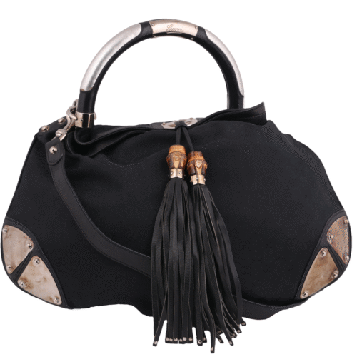 Black Indy Tassle Hobo Monogram