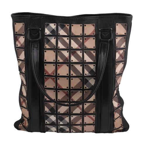 Beige "Brook" Warrior Nova Check Sliced Leather Tote