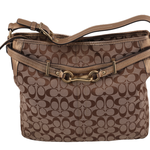 Beige Signature Print Shoulder Bag