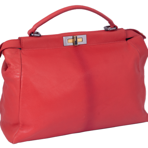 Coral Red Large Peakaboo Tote Top Handle Bag