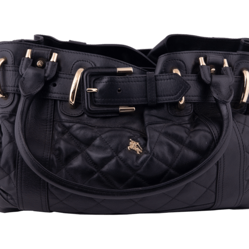 Black Quilted Manor Small Leather Tote Bag