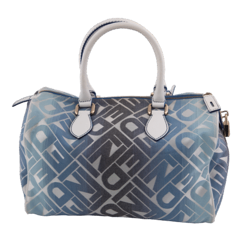 Blue/White Logo Print Boston Top Handle Bag
