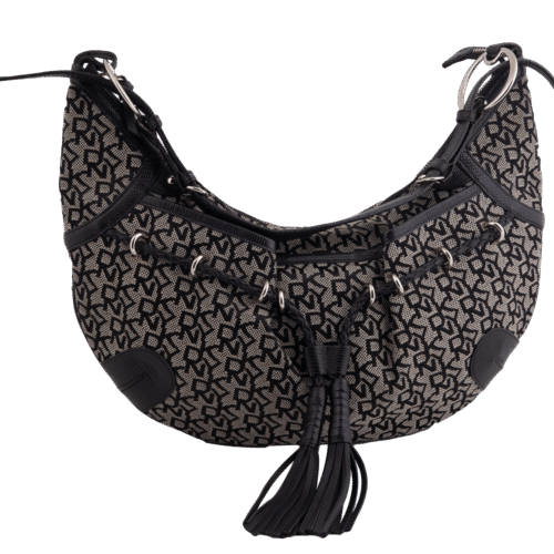 Black/Grey Monogram Canvas Hobo Shoulder Bag