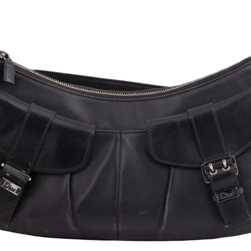 Black Leather Hobo Shoulder Bag