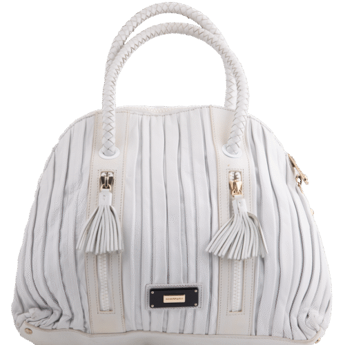 White Leather Pleated Shoulder Bag