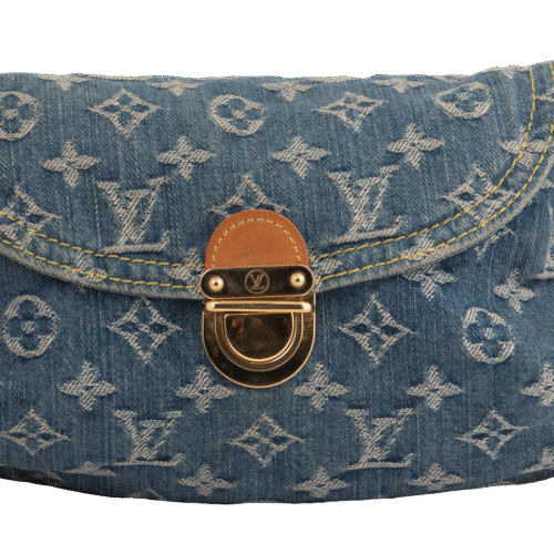 Blue Pleaty Denim Monogram Shoulder Bag