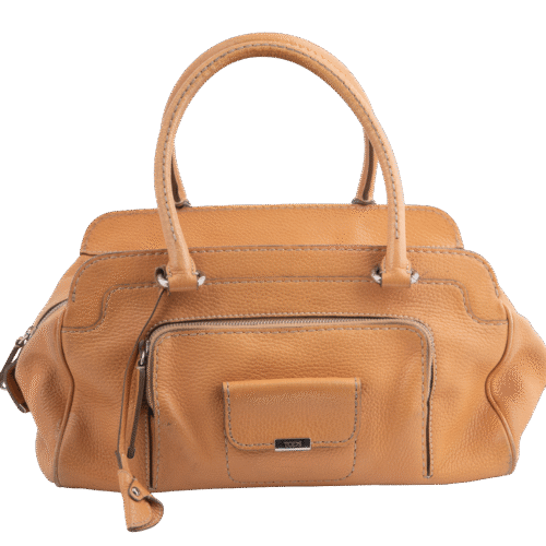 Camel Leather Bowling Top Handle Bag