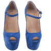 Blue Seude Peep - Toe Platform High Heels Shoes (Size 38)