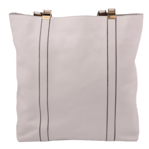 White Leather Shopping Tote Shoulder Bag
