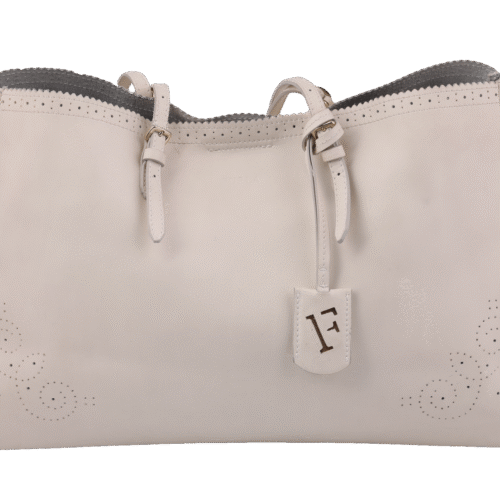 White Leather Shopping Tote