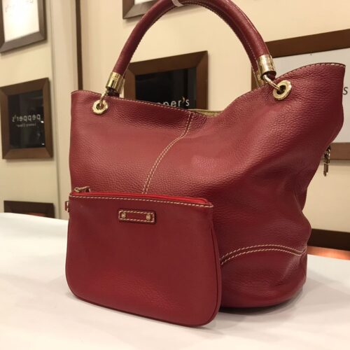 Red leather reversable tote shoulder bag