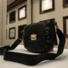 Black Perforated Messenger Crossbody Bag