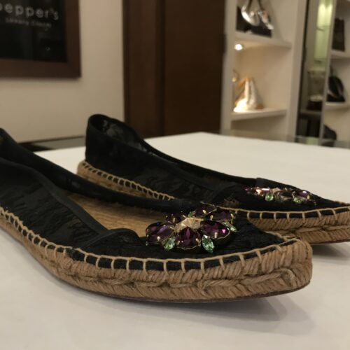Black Lace Embellished Espaderilles Shoes
