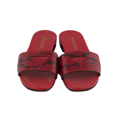 Red Python Embossed Leather Slippers (New)