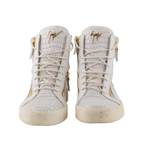 White Python Embossed High-top Sneakers (New)
