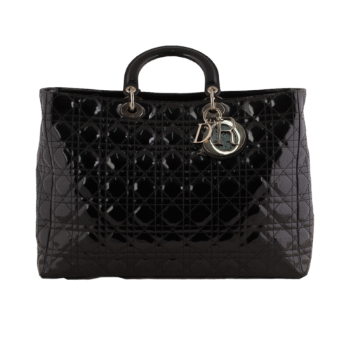Black Large Lady Dior Patent Leather Shoulder Bag