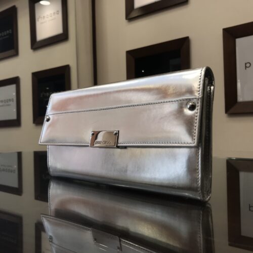 Silver Leather Clutch Bag