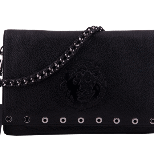 Black Logo Embossed Leather Tote Shoulder Bag
