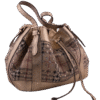 Gold/Beige Haymarket Check Drawstring Hobo Shoulder Bag