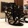 Black Leather Studded High-heels Sandals